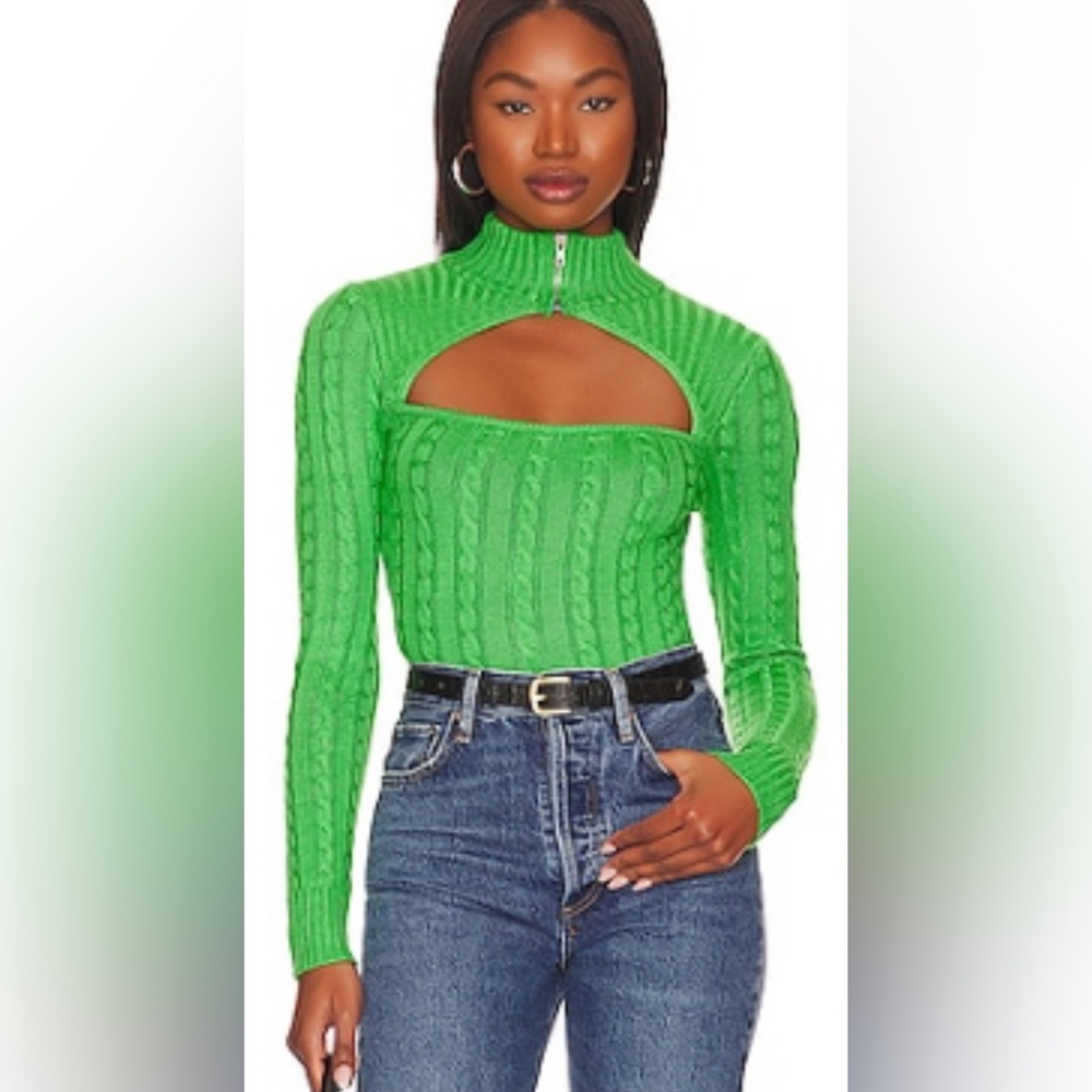 Tanya Cut Out Sweater Vibrant Green Cable Knit Cutout Sweater